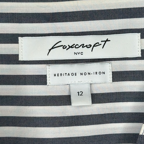Foxcroft NYC Heritage Non Iron Grey and White Striped Button Down Shirt Size 12 - Picture 7 of 10